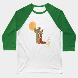 Prairie Cactus Flowers with Southwest Cowboy Boot Baseball T-Shirt